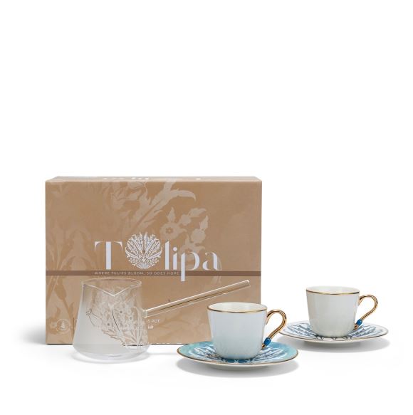 Turkish Coffee Set With Coffee Pot 5 Pcs From Tolipa – Blue