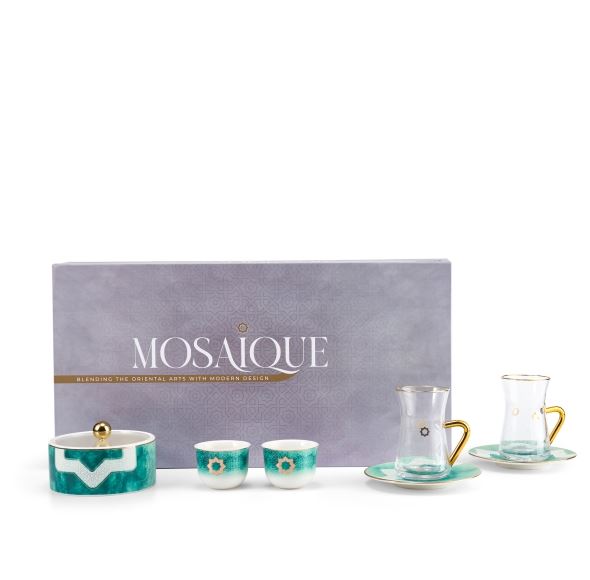 Tea And Arabic Coffee Set 19Pcs From Mosaique – Green
