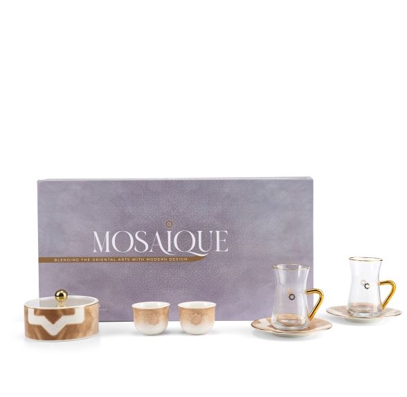 Tea And Arabic Coffee Set 19Pcs From Mosaique – Brown