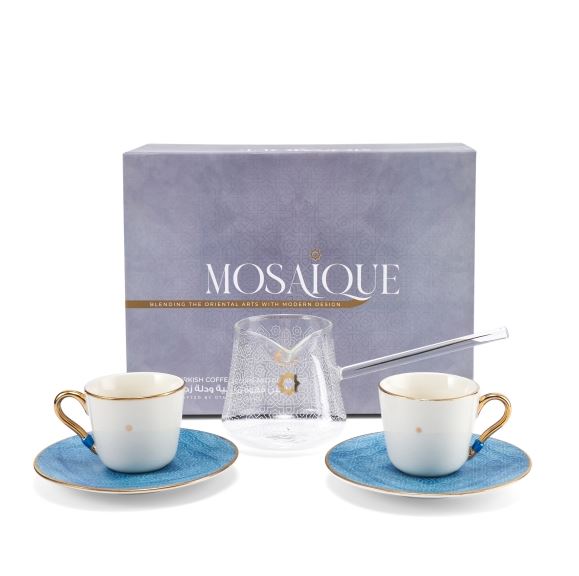Turkish Coffee Set With Coffee Pot 5 Pcs From Mosaique – Blue